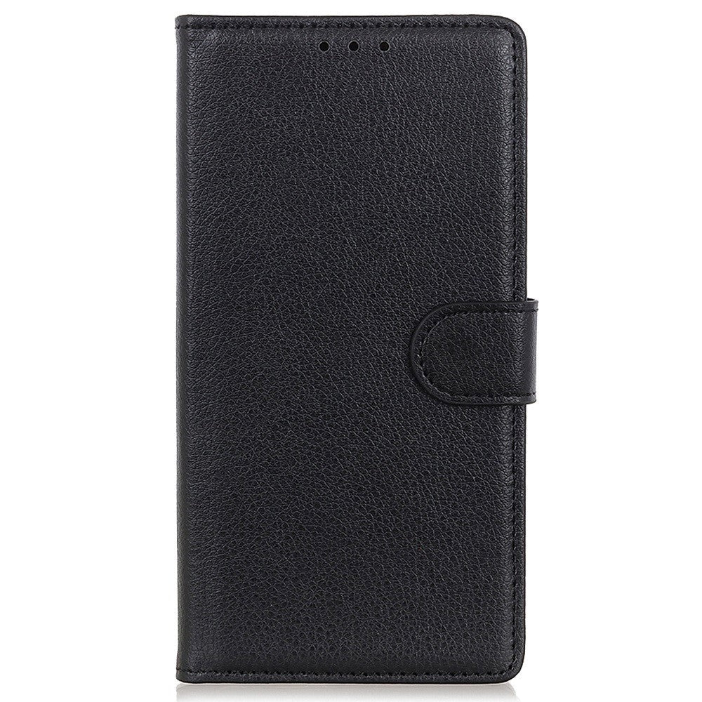 Samsung Galaxy S23 Ultra PU Litchi Leather Flip Cover m. Lommebok - Svart