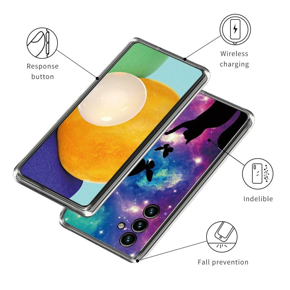 Samsung Galaxy A14 (5G) fleksibelt bakdeksel m. Trykk - Katt og sommerfugler