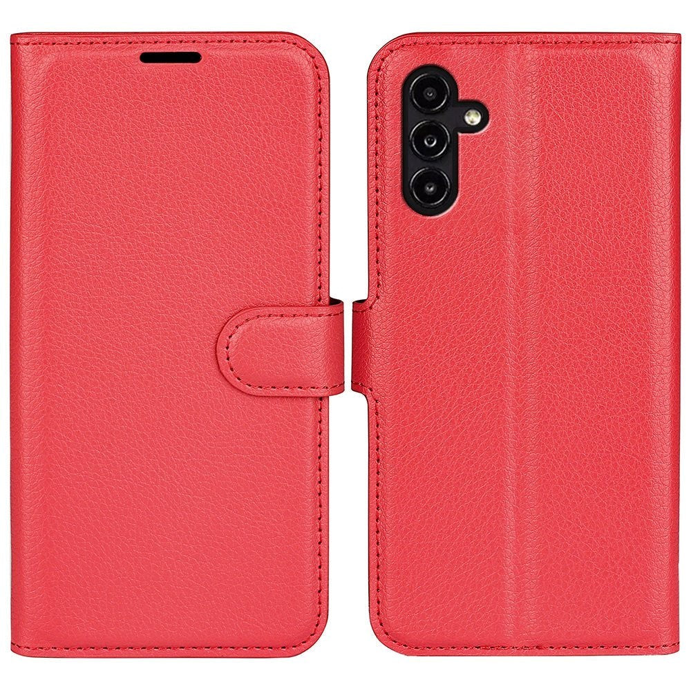 Samsung Galaxy A14 (5G) PU Litchi Leather Flip Cover m. Lommebok - Rød