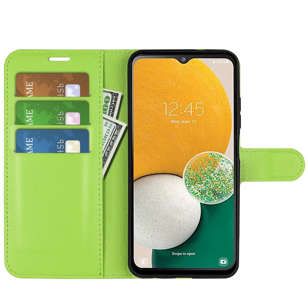Samsung Galaxy A14 (5G) PU Litchi Læder Flip Cover m. Pung - Grøn