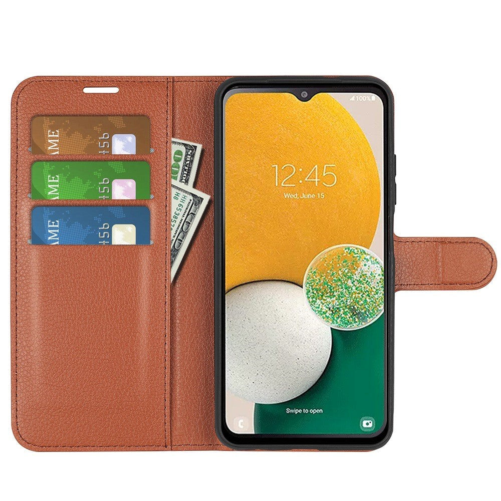Samsung Galaxy A14 (5G) PU Litchi Leather Flip Cover m. Lommebok - Brun