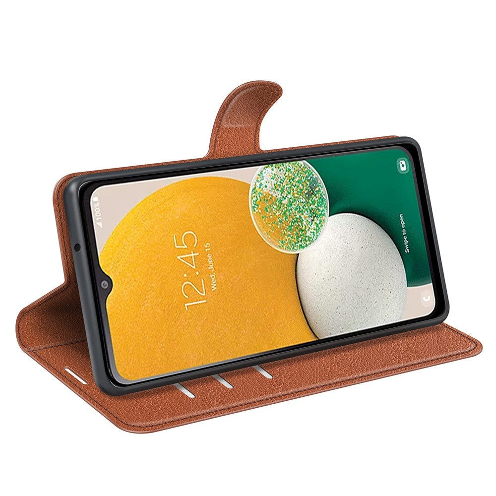 Samsung Galaxy A14 (5G) PU Litchi Leather Flip Cover m. Lommebok - Brun