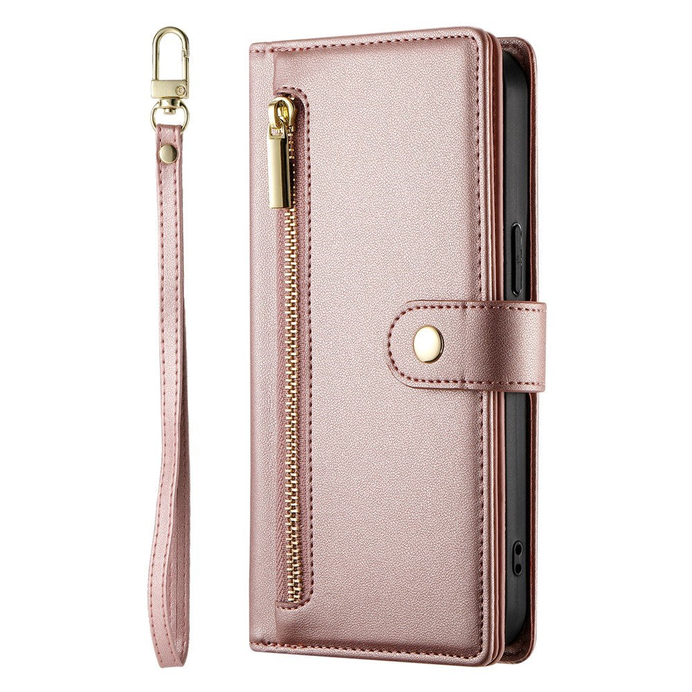 EIDERWOOD iPhone 17 Flip Cover - Indbygget Kortholder & Lynlåslomme & Strop - Rose Gold