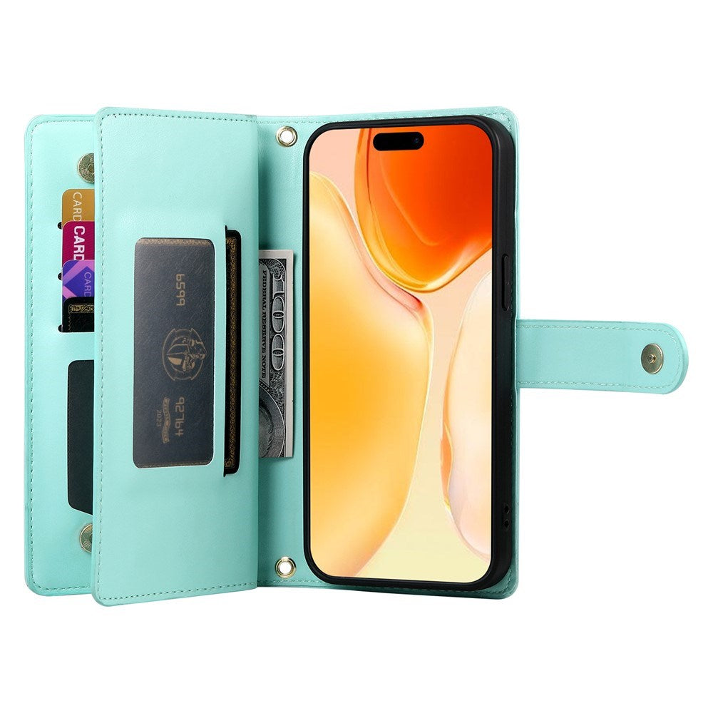 EIDERWOOD iPhone 17 Flip Cover - Indbygget Kortholder & Lynlåslomme & Strop - Turkis