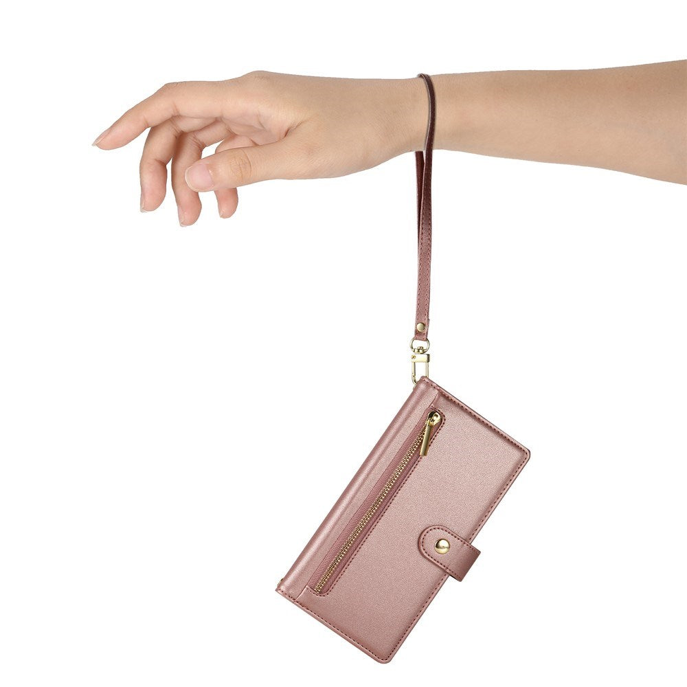 EIDERWOOD iPhone Air Flip Cover - Indbygget Kortholder & Lynlåslomme & Strop - Rose Gold