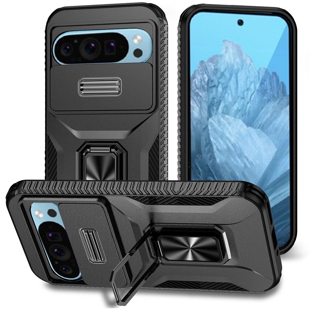 EIDERWOOD Google Pixel 11 Pro / 11 / 10 Pro / 10 / 9 Pro / 9 Håndværker Mobil Cover m. 360 Roterbar Kickstand - Sort