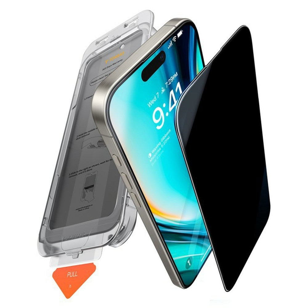 iPhone 18 Pro Max - TORRAS Install Master Hærdet Skærmbeskyttelsesglas - Privacy Funktion - Gennemsigtig