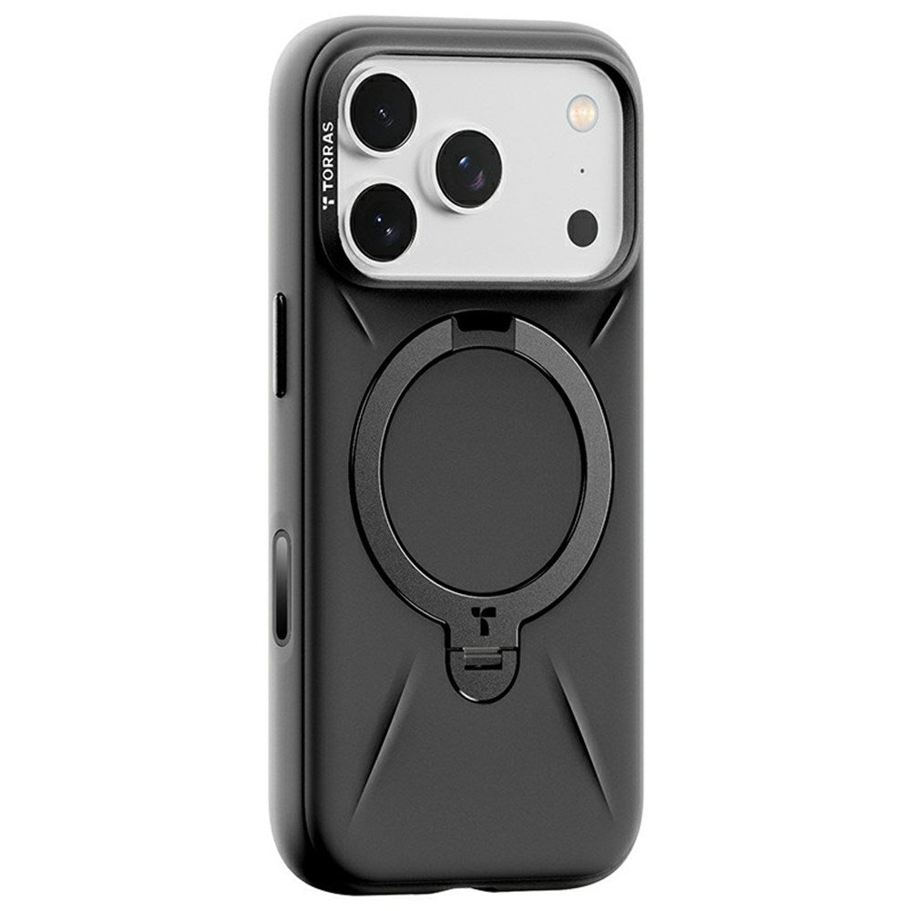 iPhone 17 Pro - TORRAS Ostand Spin Silikone Cover m. Kickstand - MagSafe Kompatibel - Sort