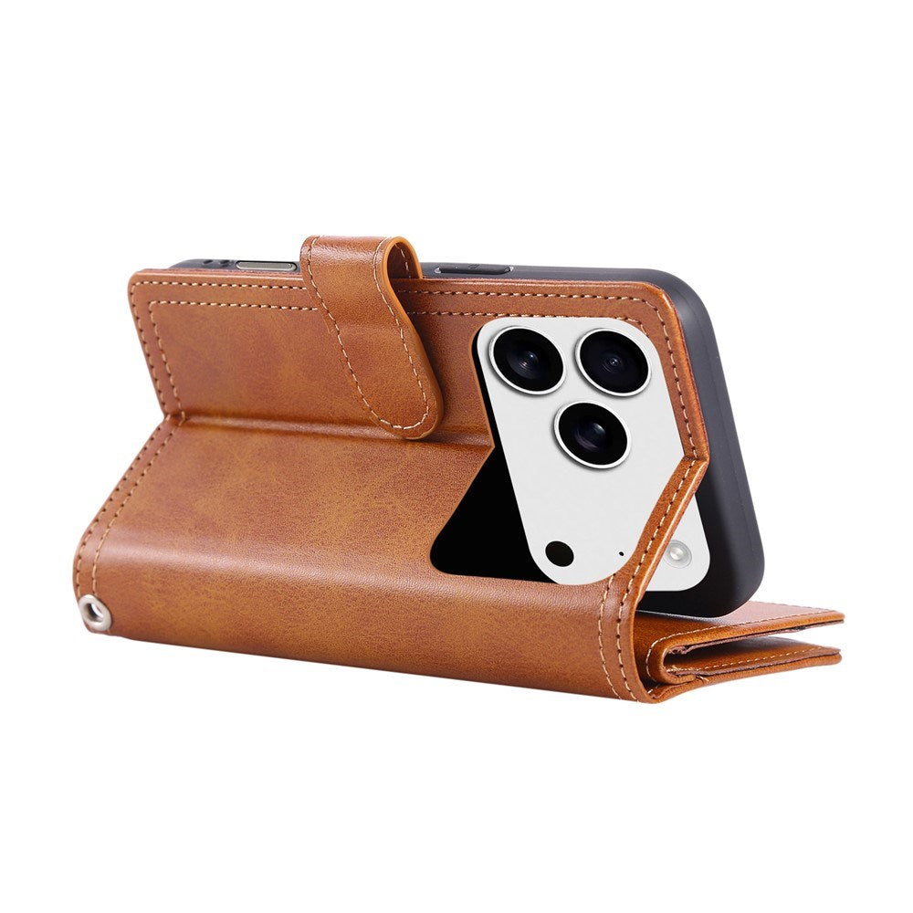 iPhone 18 Pro / 17 Pro EIDERWOOD Kunstlæder Flip Cover m. Dobbelt Kortholder - Lysebrun
