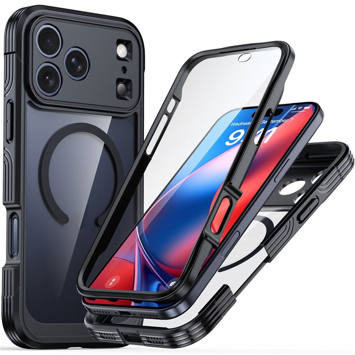 iPhone 18 Pro / 17 Pro Hybrid Plast Bagside Cover m. Skærmbeskyttelse - MagSafe Kompatibel - Gennemsigtig / Sort