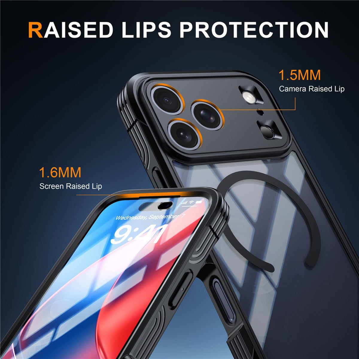 iPhone 18 Pro / 17 Pro Hybrid Plast Bagside Cover m. Skærmbeskyttelse - MagSafe Kompatibel - Gennemsigtig / Sort