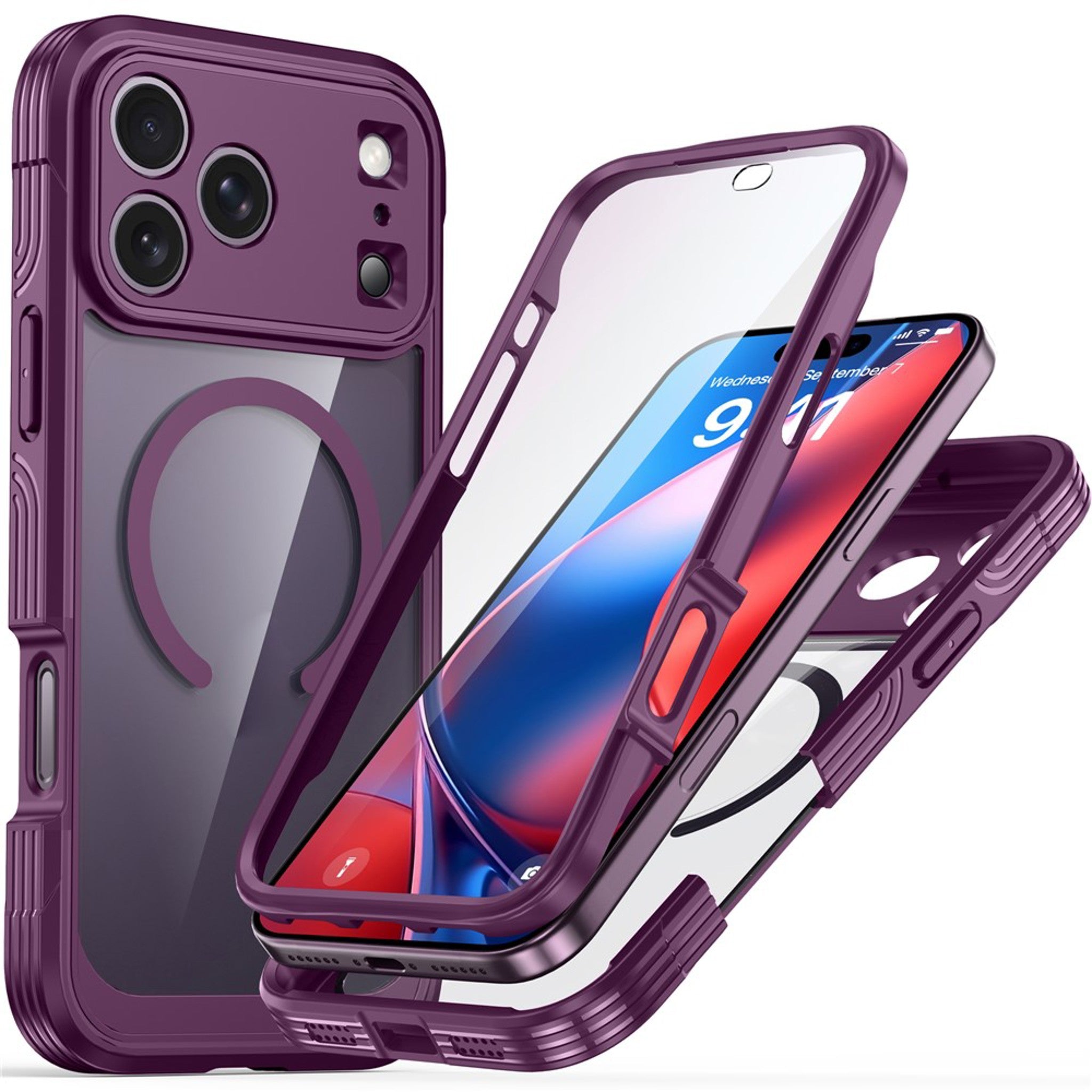 iPhone 18 Pro / 17 Pro Hybrid Plast Bagside Cover m. Skærmbeskyttelse - MagSafe Kompatibel - Gennemsigtig / Lilla
