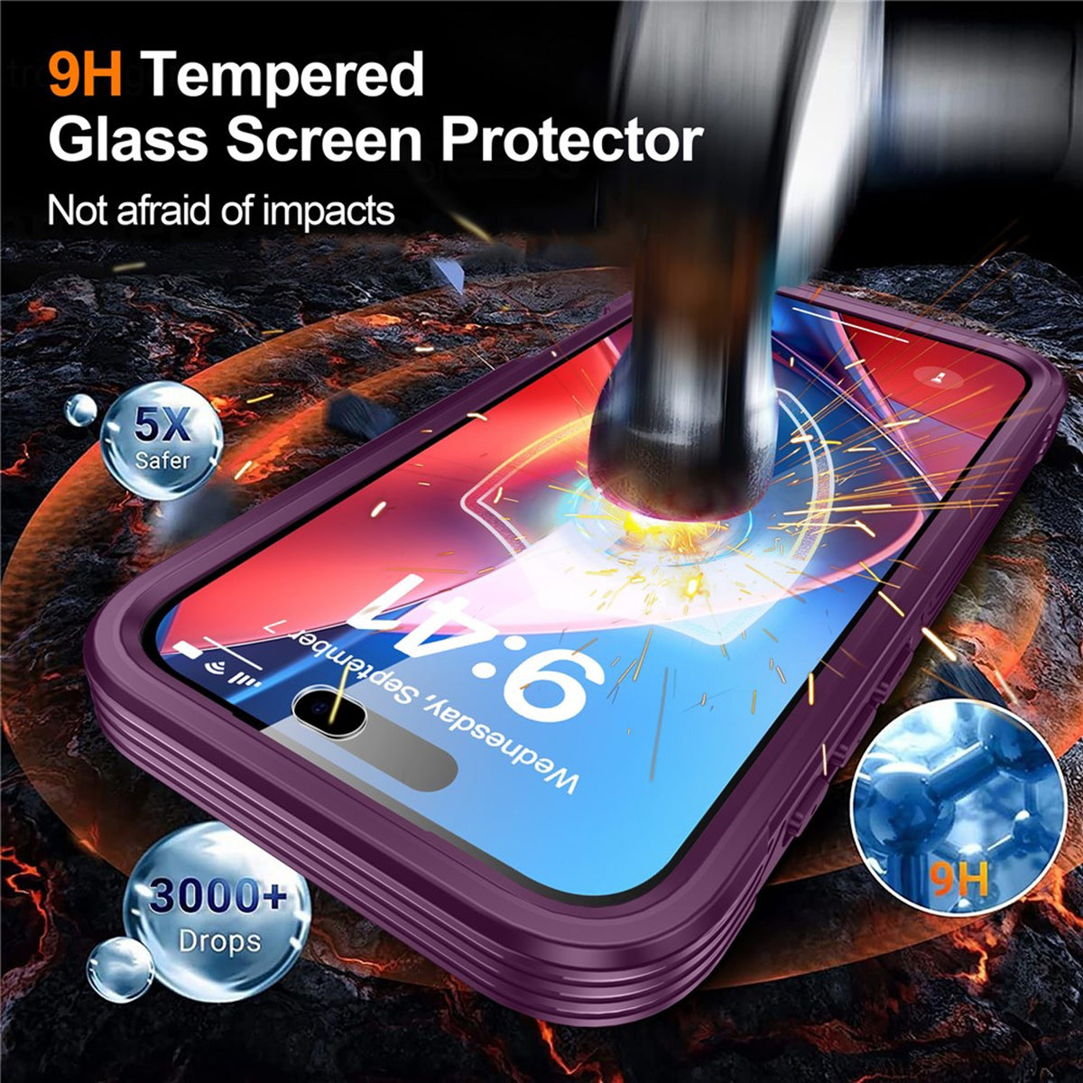 iPhone 18 Pro / 17 Pro Hybrid Plast Bagside Cover m. Skærmbeskyttelse - MagSafe Kompatibel - Gennemsigtig / Lilla
