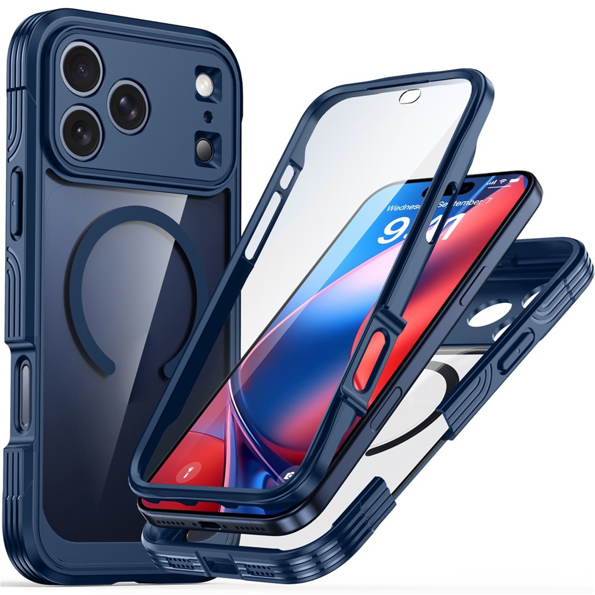 iPhone 18 Pro / 17 Pro Hybrid Plast Bagside Cover m. Skærmbeskyttelse - MagSafe Kompatibel - Gennemsigtig / Blå