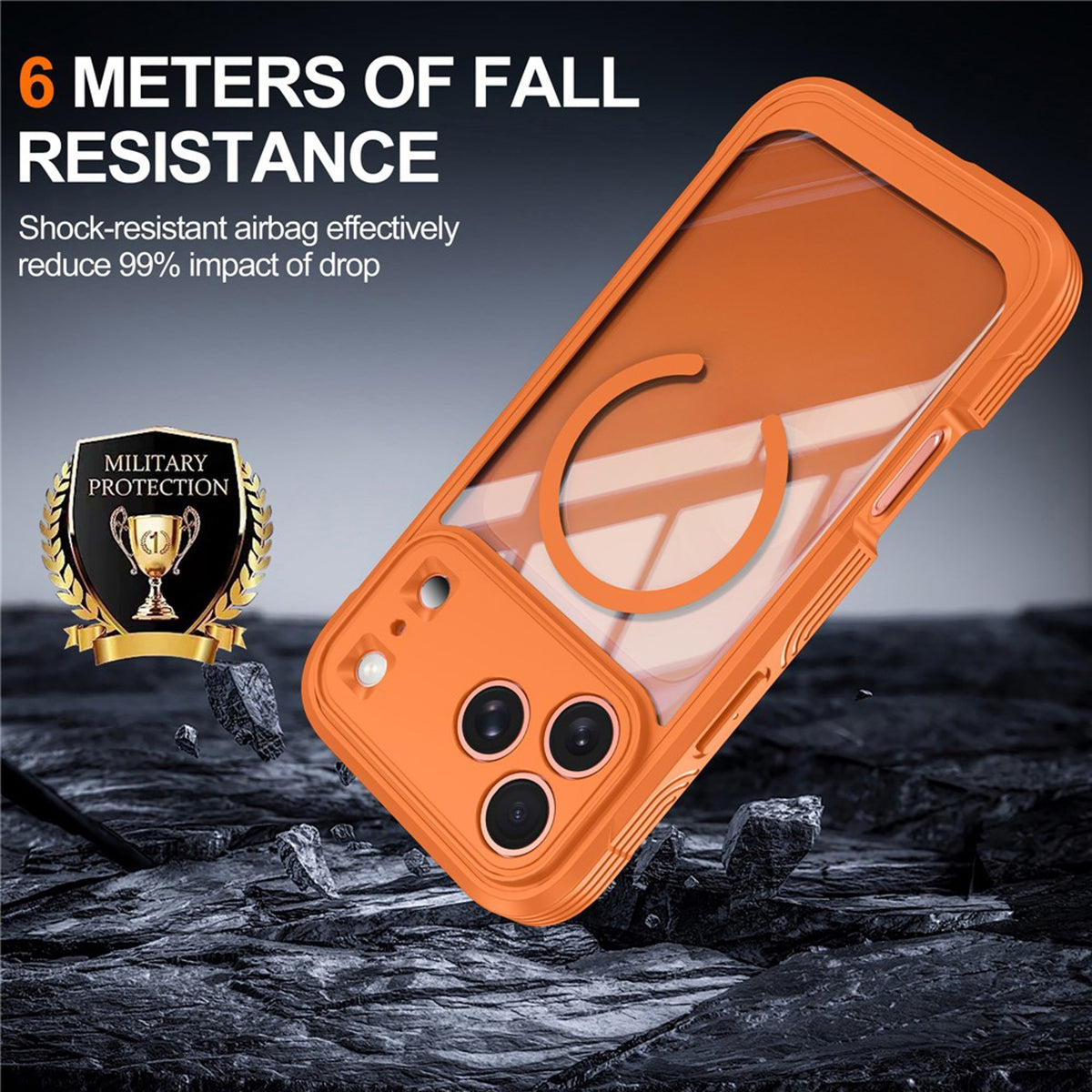 iPhone 18 Pro Max / 17 Pro Max Hybrid Plast Bagside Cover m. Skærmbeskyttelse - MagSafe Kompatibel - Gennemsigtig / Orange