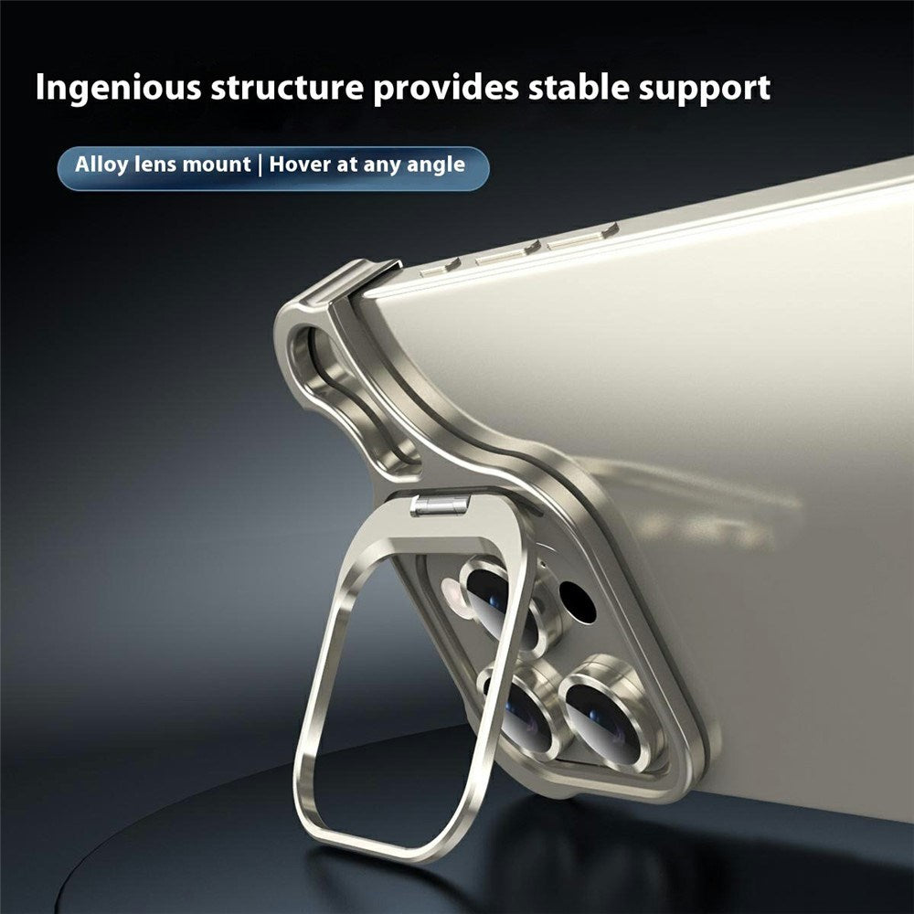 iPhone 16 Pro 2-i-1 Metal Bumper Cover - Ståfunktion & Linsebeskytter - Titanium