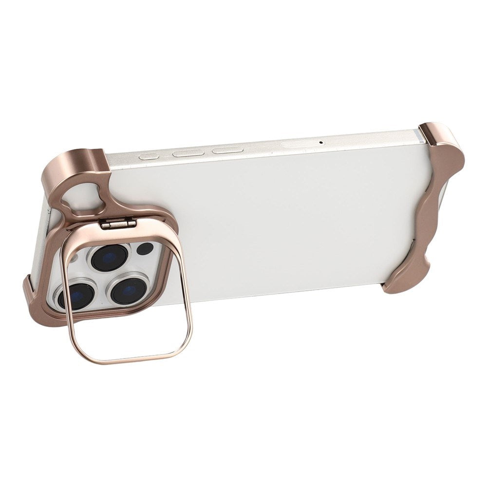 iPhone 16 Pro 2-i-1 Metal Bumper Cover - Ståfunktion & Linsebeskytter - Guld
