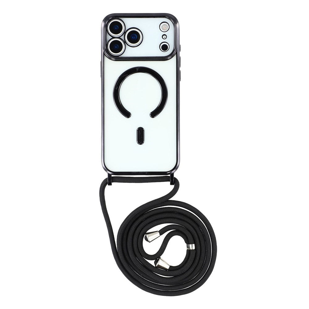 EIDERWOOD iPhone 17 Pro Max Fleksibelt Plastik Mobil Cover - inkl. Justerbar Strop - MagSafe Kompatibel - Gennemsigtig / Sort