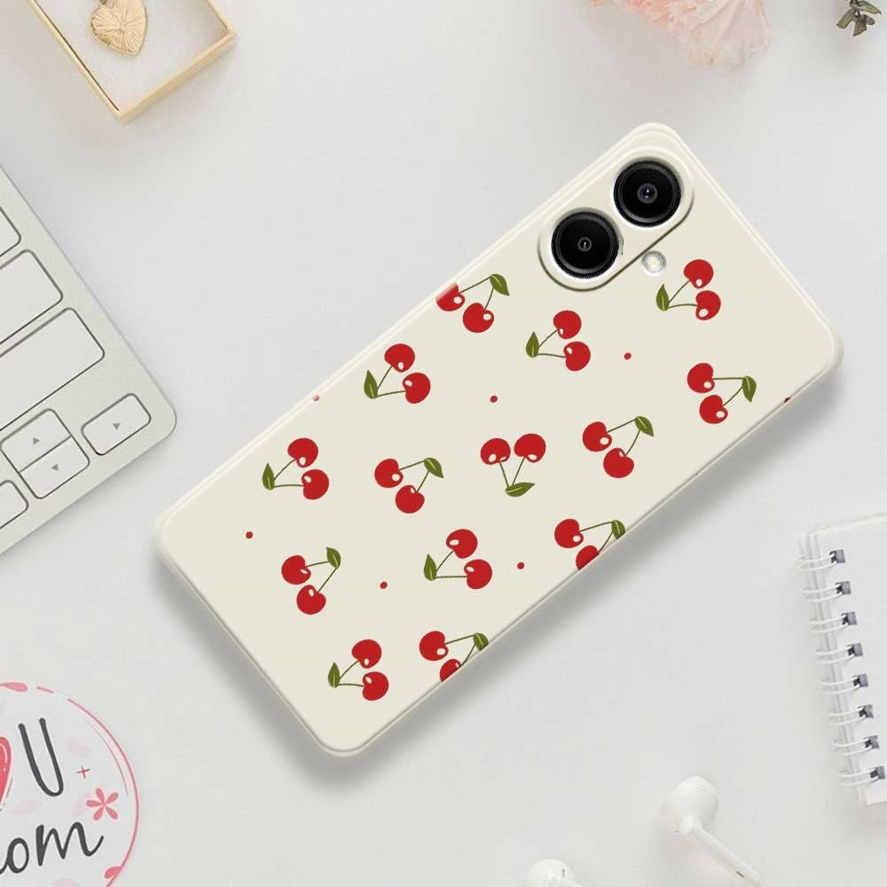 Samsung Galaxy A07 EIDERWOOD Fleksibelt Plast Mobil Cover m. Kirsebærdesign - Hvid