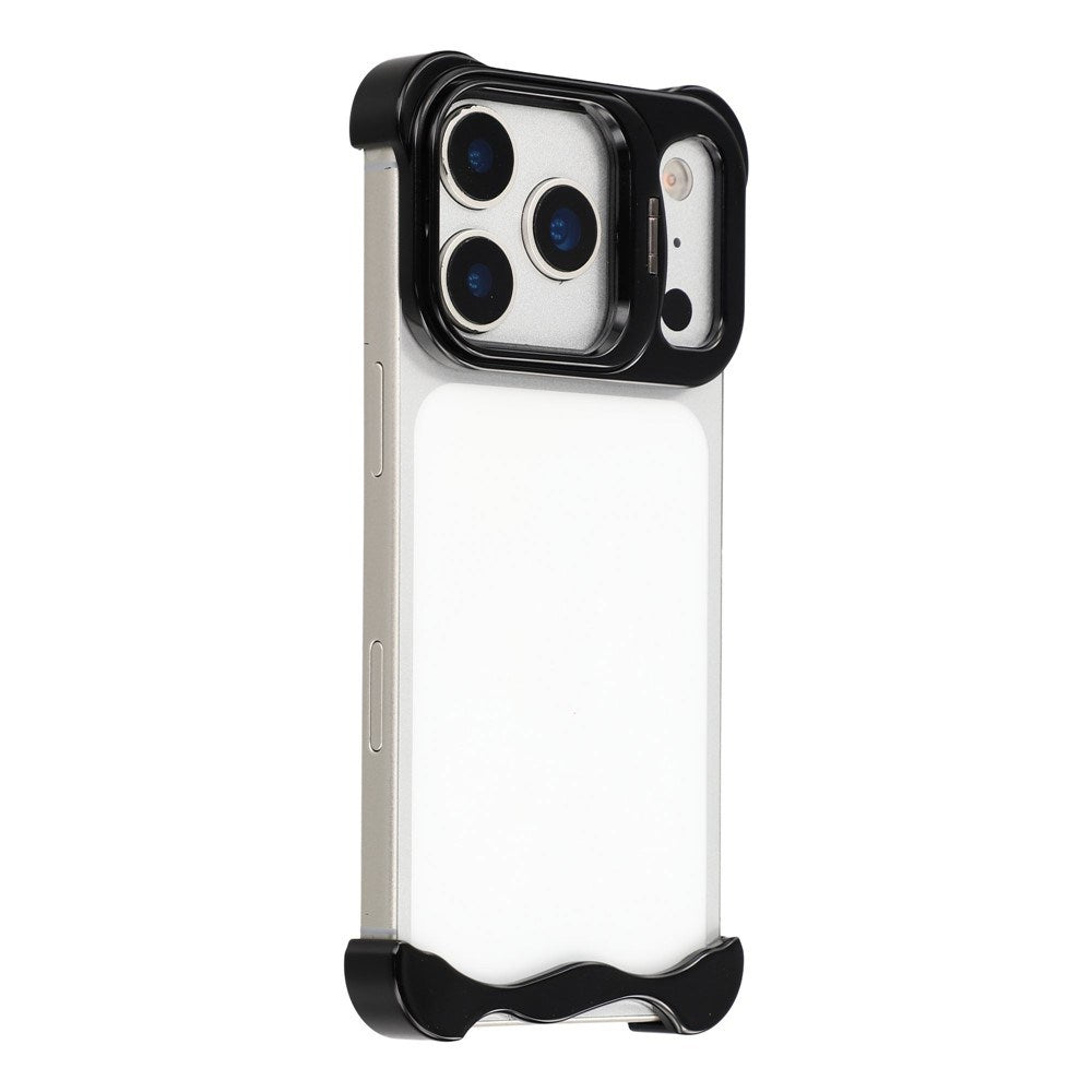 iPhone 17 Pro 2-i-1 Metal Bumper Cover - Ståfunktion & Linsebeskytter - Sort