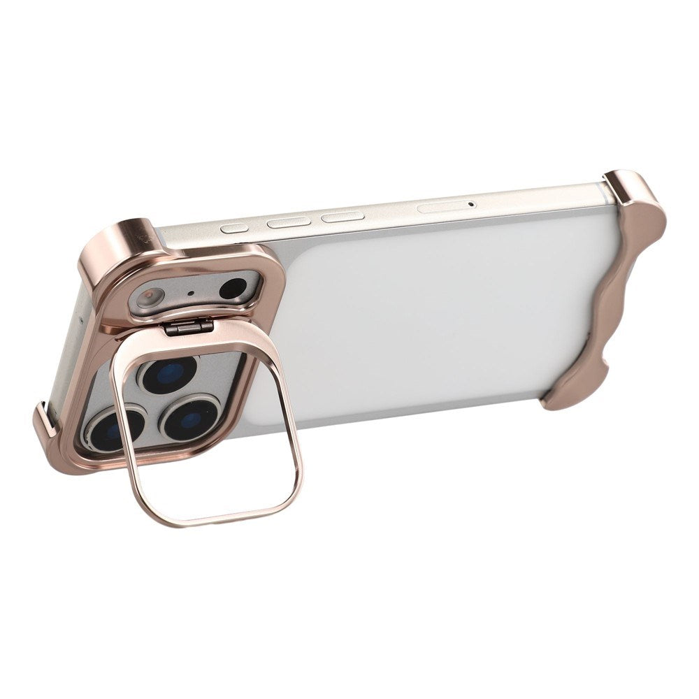 iPhone 17 Pro 2-i-1 Metal Bumper Cover - Ståfunktion & Linsebeskytter - Guld