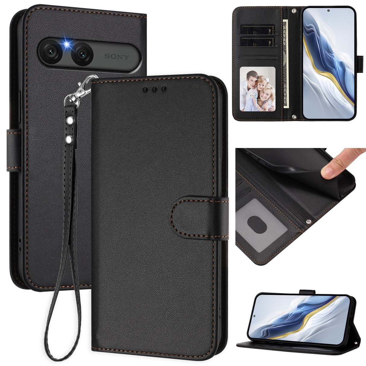 Sony Xperia 10 VII - EIDERWOOD Kunstlæder Flip Cover - Kortholder & Strop - Sort