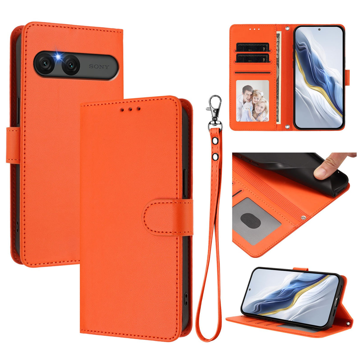 Sony Xperia 10 VII - EIDERWOOD Kunstlæder Flip Cover - Kortholder & Strop - Orange