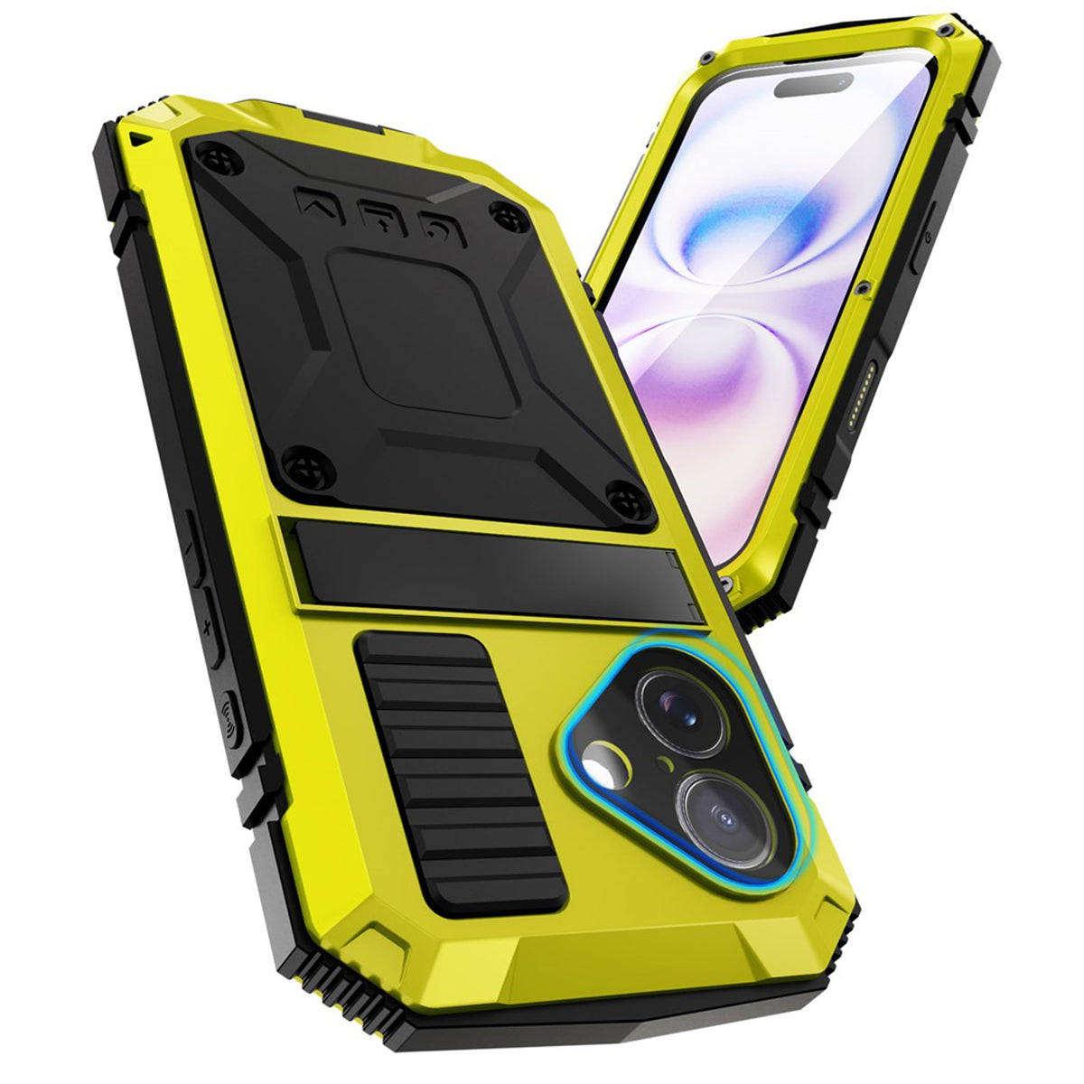 iPhone 17 R-JUST Hybrid Bagside Cover m. Indbygget Skærmbeskyttelse & Kickstand - Gul