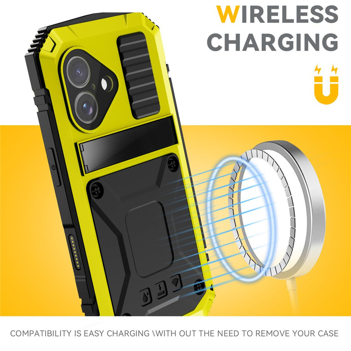iPhone 17 R-JUST Hybrid Bagside Cover m. Indbygget Skærmbeskyttelse & Kickstand - Gul