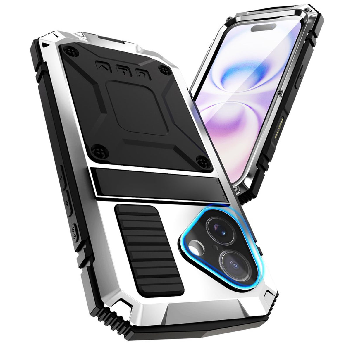 iPhone 17 R-JUST Hybrid Bagside Cover m. Indbygget Skærmbeskyttelse & Kickstand - Sølv