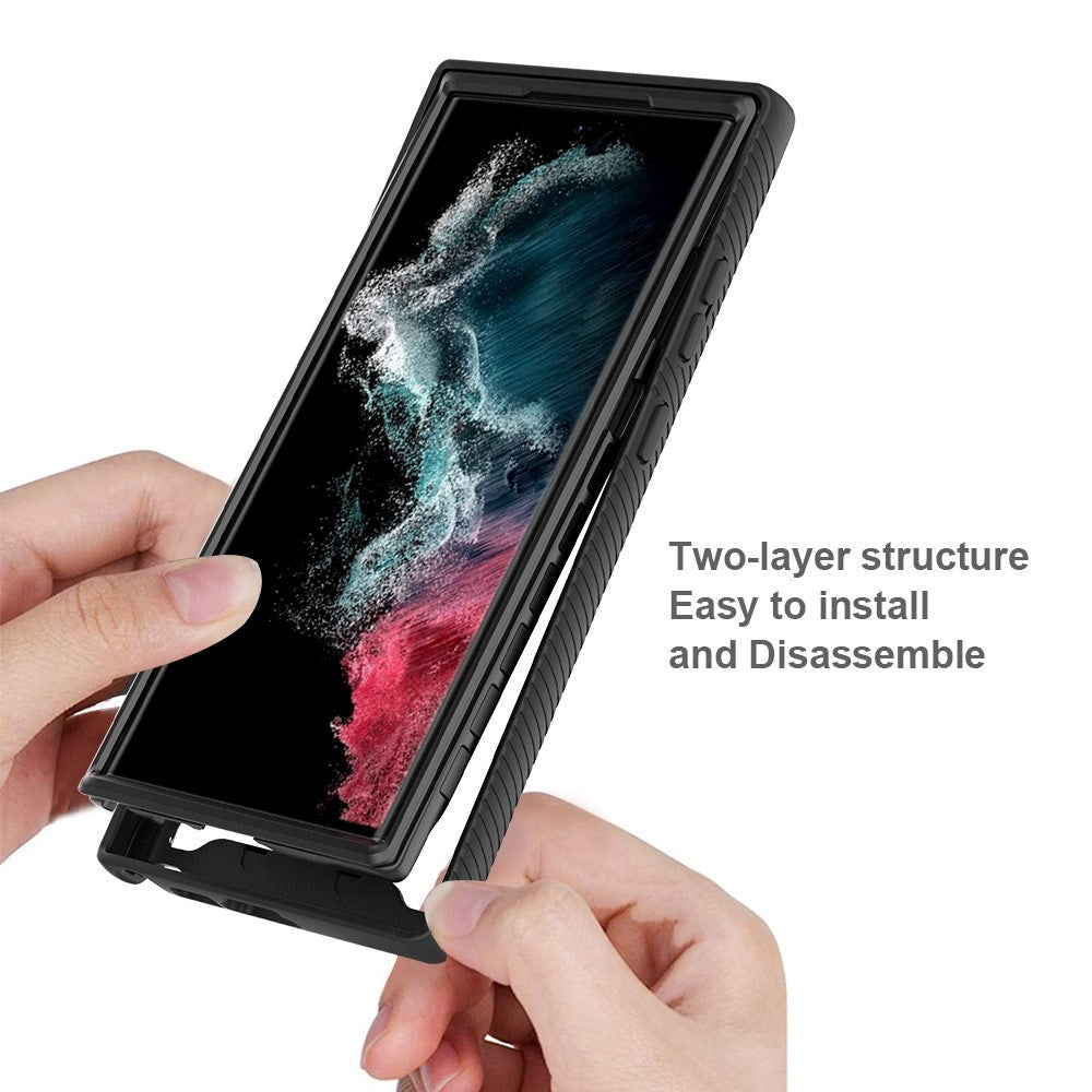 Samsung Galaxy S23 Ultra Hybrid Cover m. Skærmbeskyttelse - Mørkeblå / Gennemsigtig