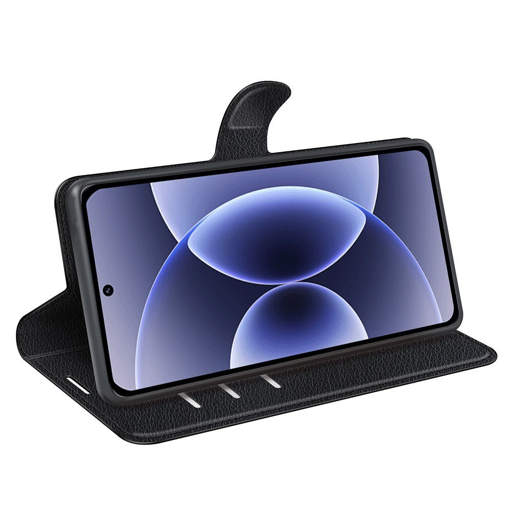EIDERWOOD Xiaomi 17 Litchi Tekstur Kunstlæder Flip Mobil Cover m. Kortholder - Sort