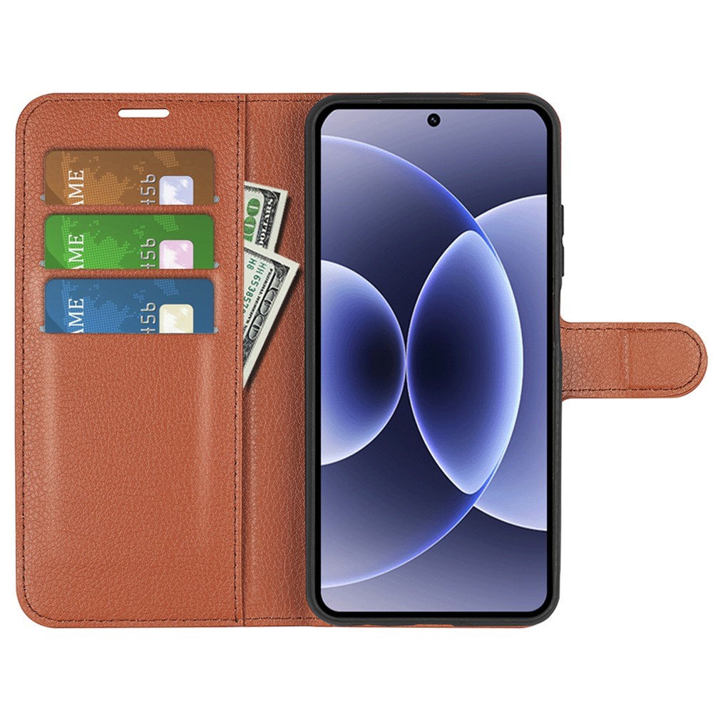 EIDERWOOD Xiaomi 17 Litchi Tekstur Kunstlæder Flip Mobil Cover m. Kortholder - Brun