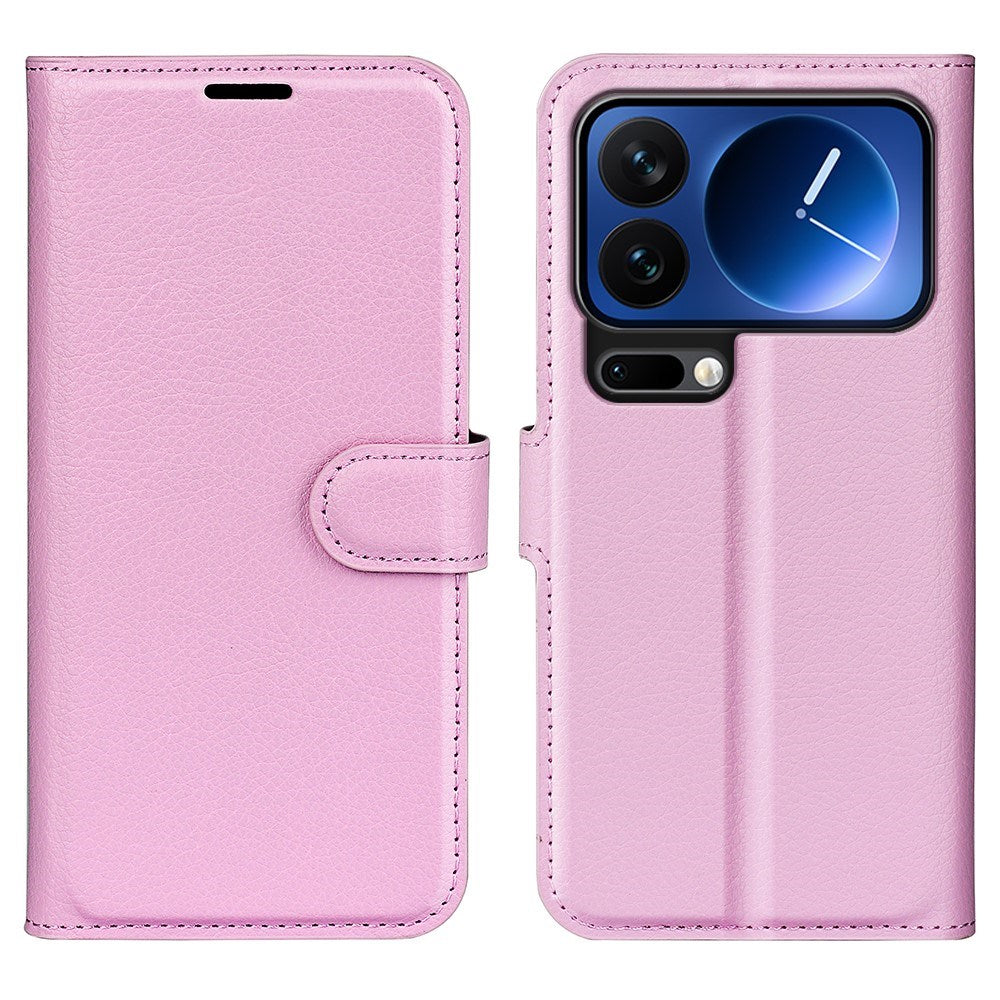 AMORUS Xiaomi 17 Pro Litchi Tekstur Kunstlæder Flip Mobil Cover m. Kortholder - Lyserød
