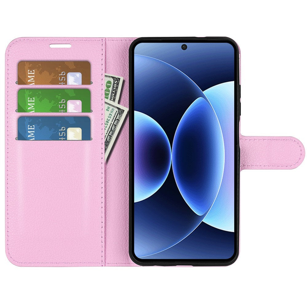 AMORUS Xiaomi 17 Pro Litchi Tekstur Kunstlæder Flip Mobil Cover m. Kortholder - Lyserød