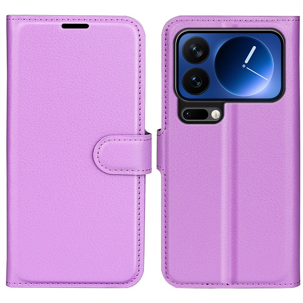 AMORUS Xiaomi 17 Pro Litchi Tekstur Kunstlæder Flip Mobil Cover m. Kortholder - Lilla