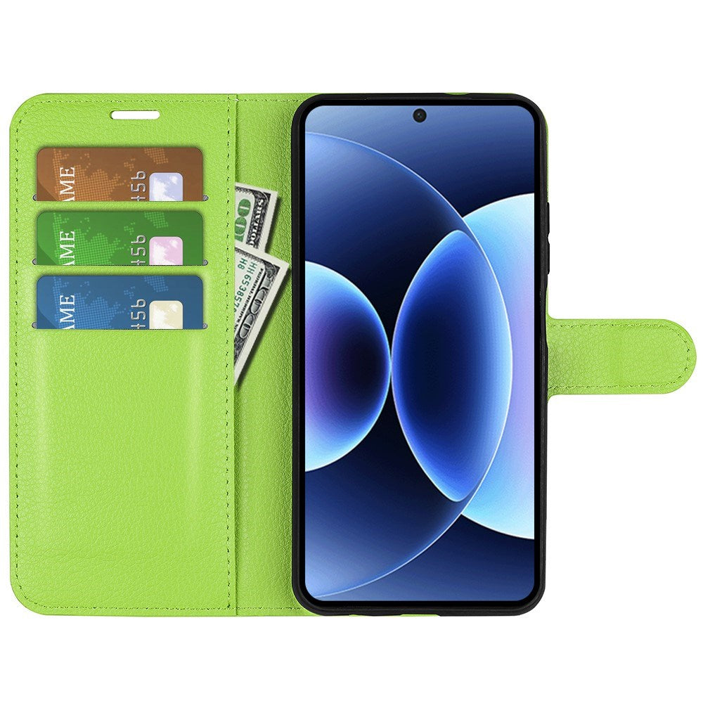 AMORUS Xiaomi 17 Pro Max Litchi Tekstur Kunstlæder Flip Mobil Cover m. Kortholder - Grøn