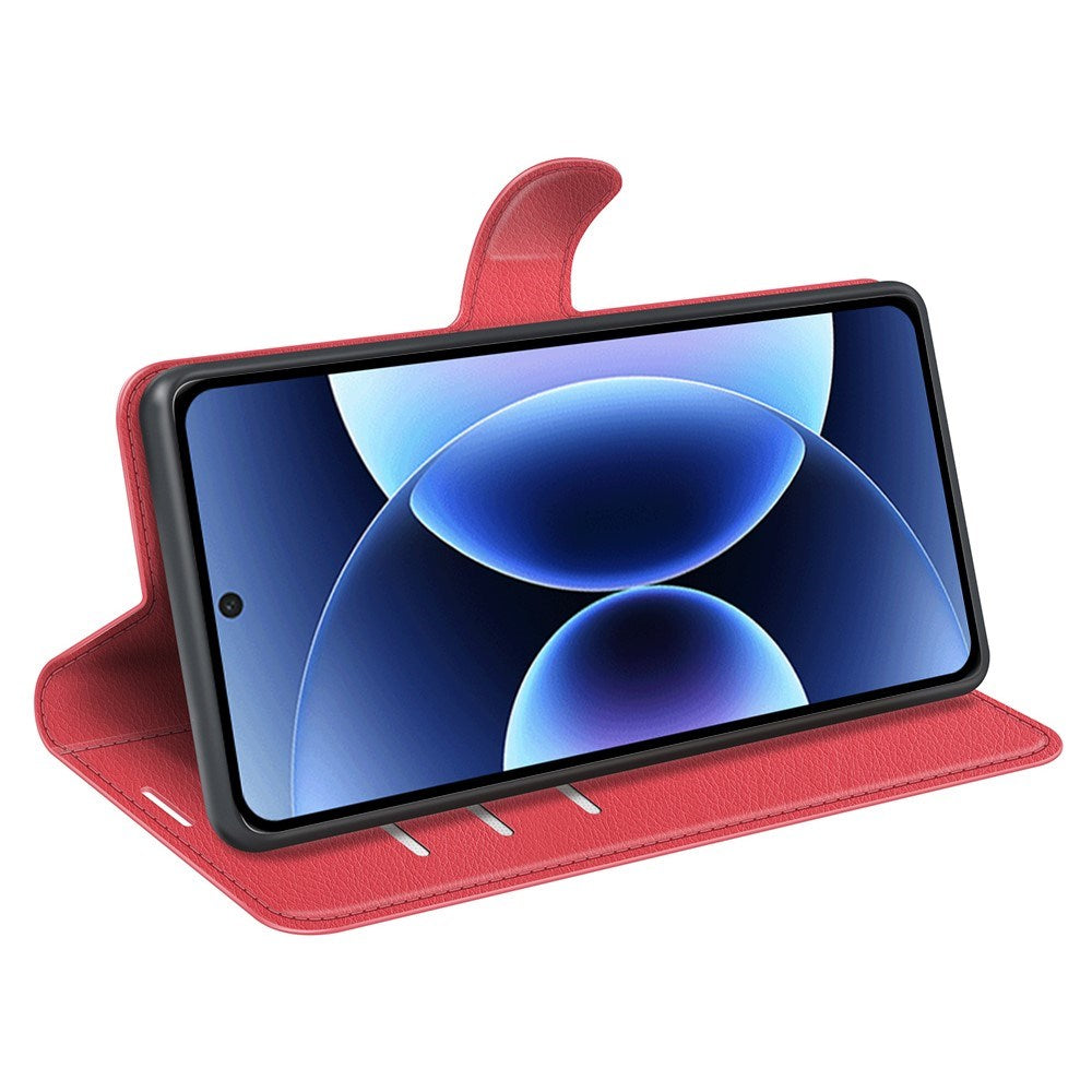 AMORUS Xiaomi 17 Pro Max Litchi Tekstur Kunstlæder Flip Mobil Cover m. Kortholder - Rød