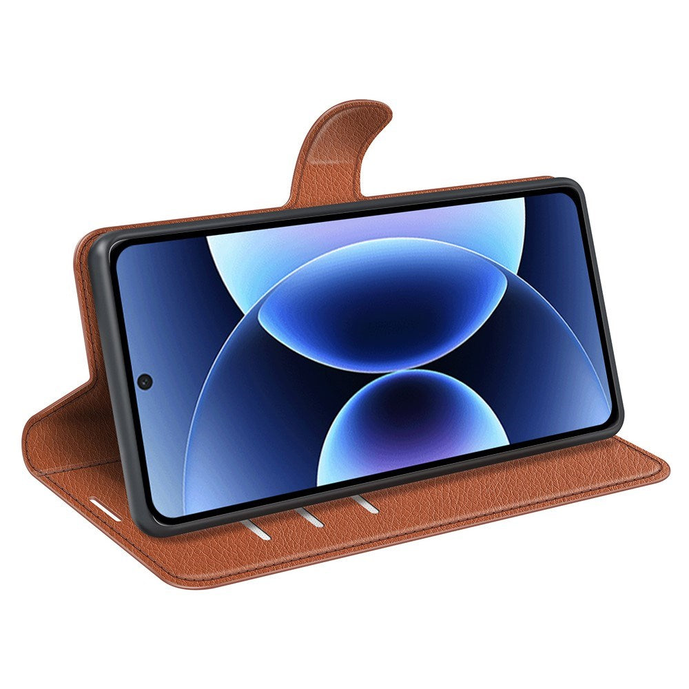 AMORUS Xiaomi 17 Pro Max Litchi Tekstur Kunstlæder Flip Mobil Cover m. Kortholder - Brun