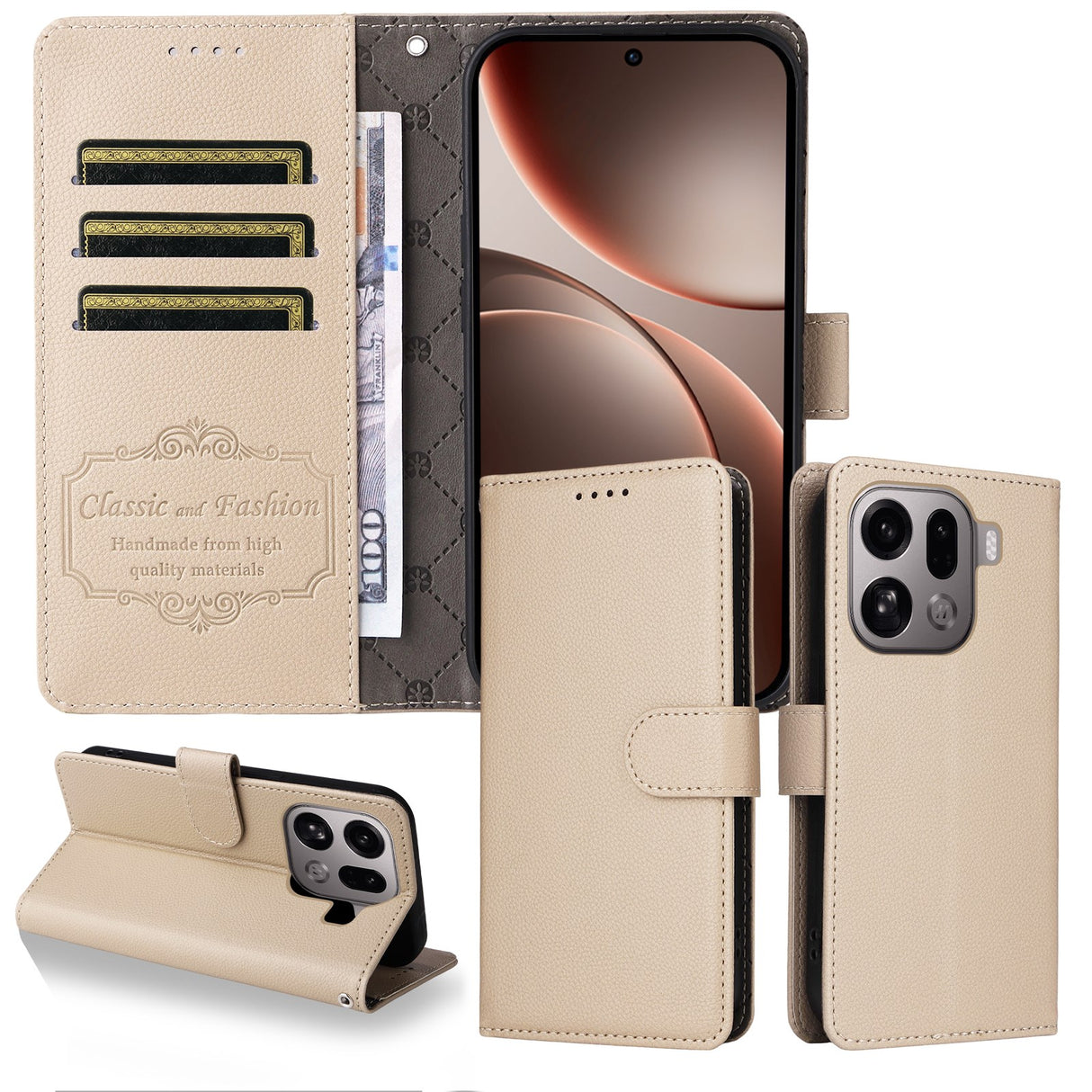 OPPO Find X9 Pro EIDERWOOD Kunstlæder Flip Cover - Strop - Beige