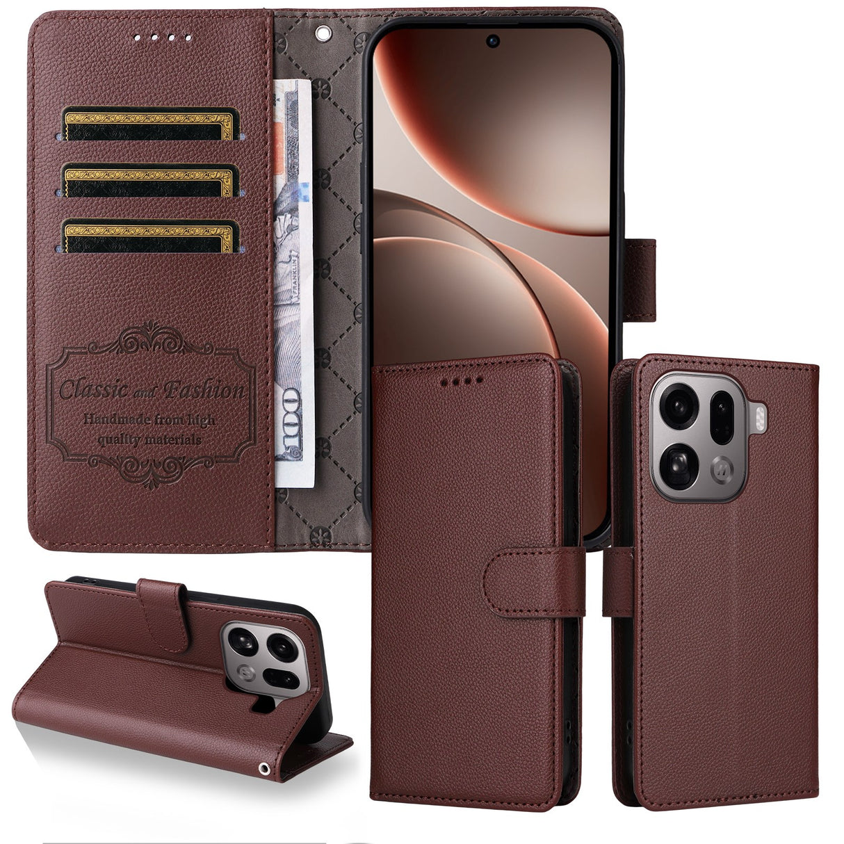 OPPO Find X9 Pro EIDERWOOD Kunstlæder Flip Cover - Strop - Brun