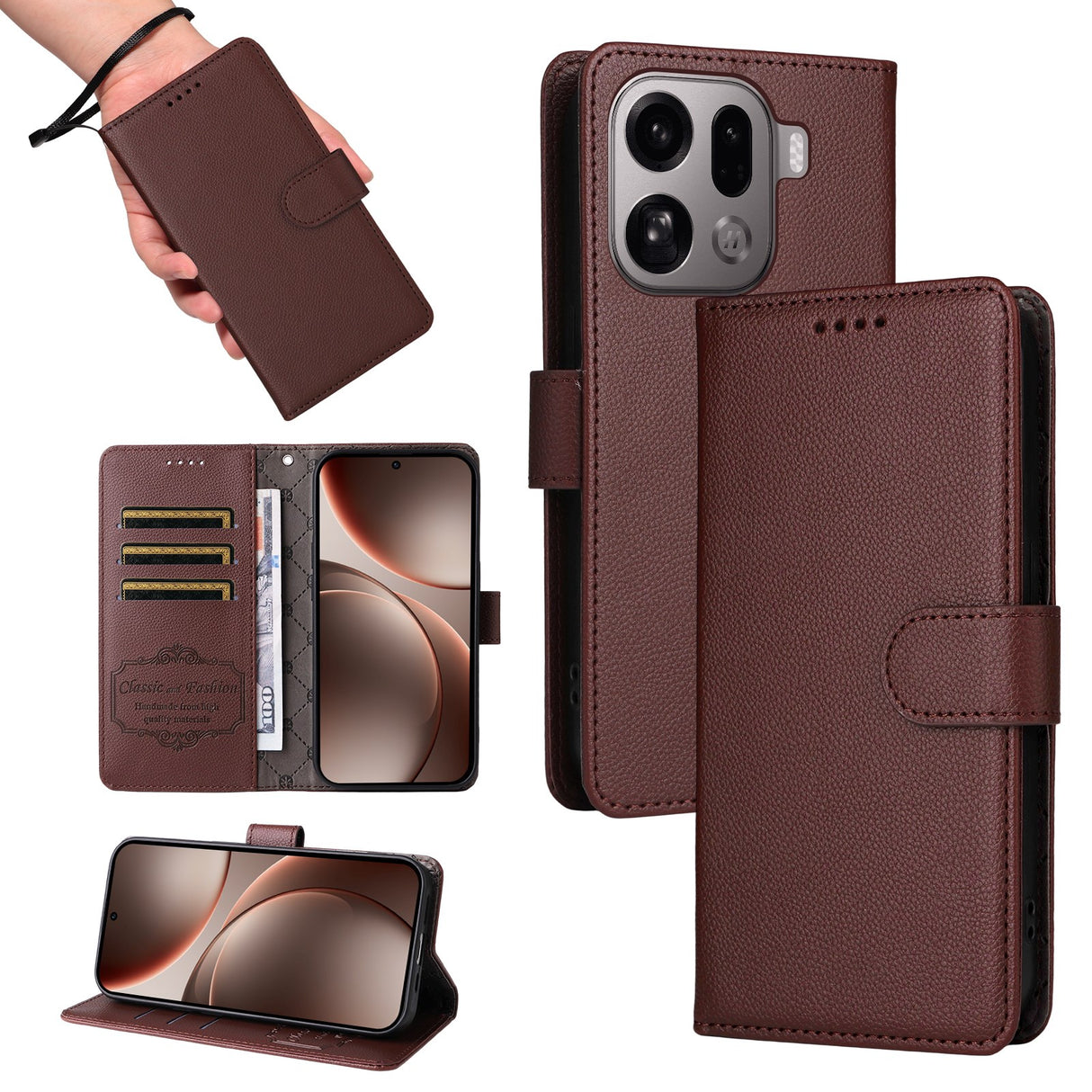 OPPO Find X9 Pro EIDERWOOD Kunstlæder Flip Cover - Strop - Brun