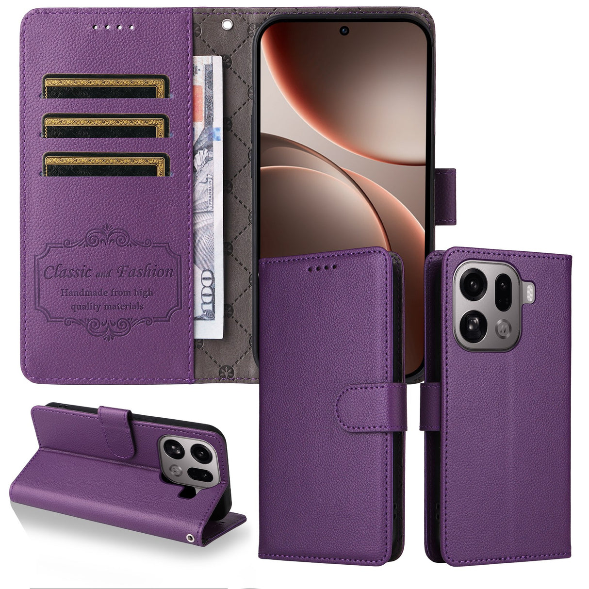 OPPO Find X9 Pro EIDERWOOD Kunstlæder Flip Cover - Strop - Lilla