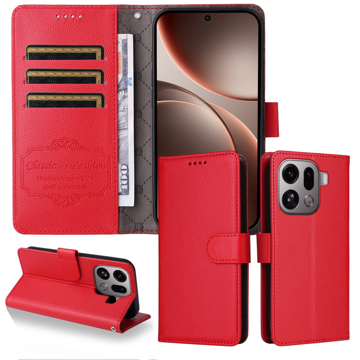 OPPO Find X9 Pro EIDERWOOD Kunstlæder Flip Cover - Strop - Rød