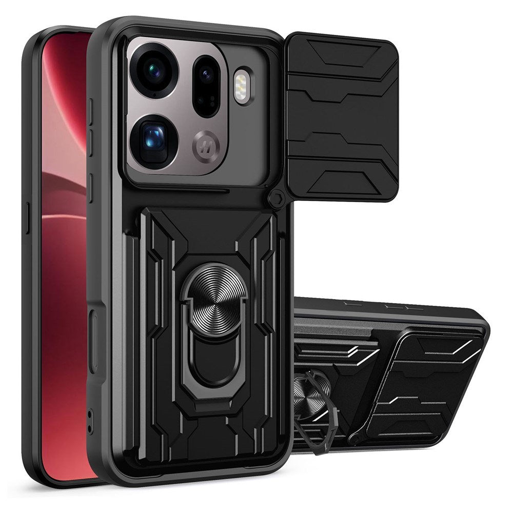OPPO Find X9 Pro EIDERWOOD Håndværkercase - 360° Roterbar Camslider / Kickstand / Kortholder - Sort