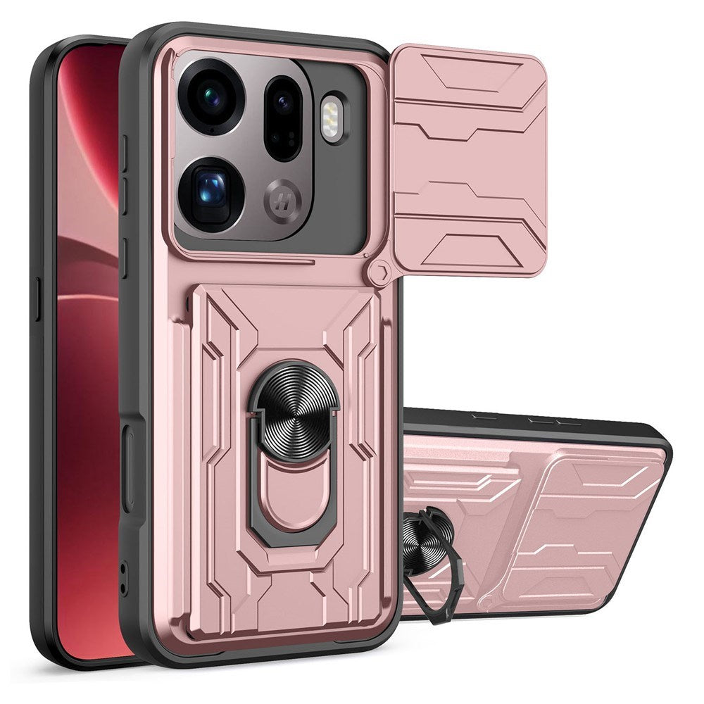 OPPO Find X9 Pro EIDERWOOD Håndværkercase - 360° Roterbar Camslider / Kickstand / Kortholder - Rose Gold