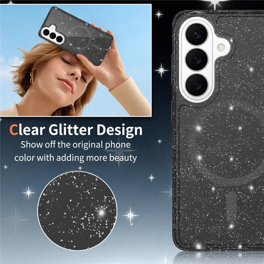 EIDERWOOD Samsung Galaxy S26 Plast Glitter Cover - MagSafe Kompatibel - Gennemsigtig / Sort