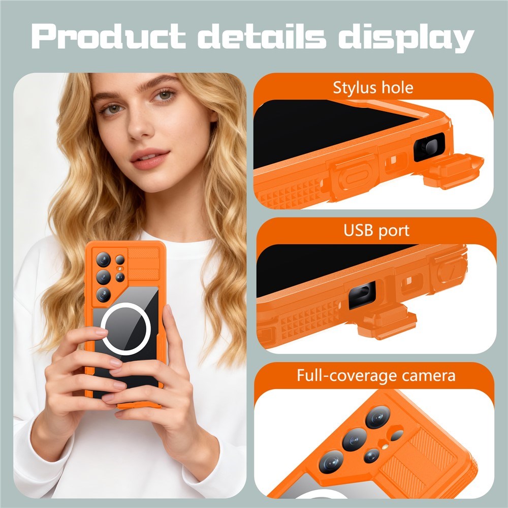 Samsung Galaxy S26 Ultra Redpebber Vandtæt Hybrid Plast Bagside Cover - MagSafe Kompatibel - Orange