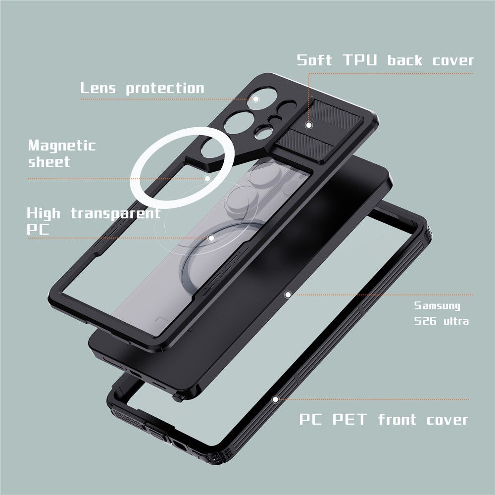 Samsung Galaxy S26 Ultra Redpebber Vandtæt Hybrid Plast Bagside Cover - MagSafe Kompatibel - Sort