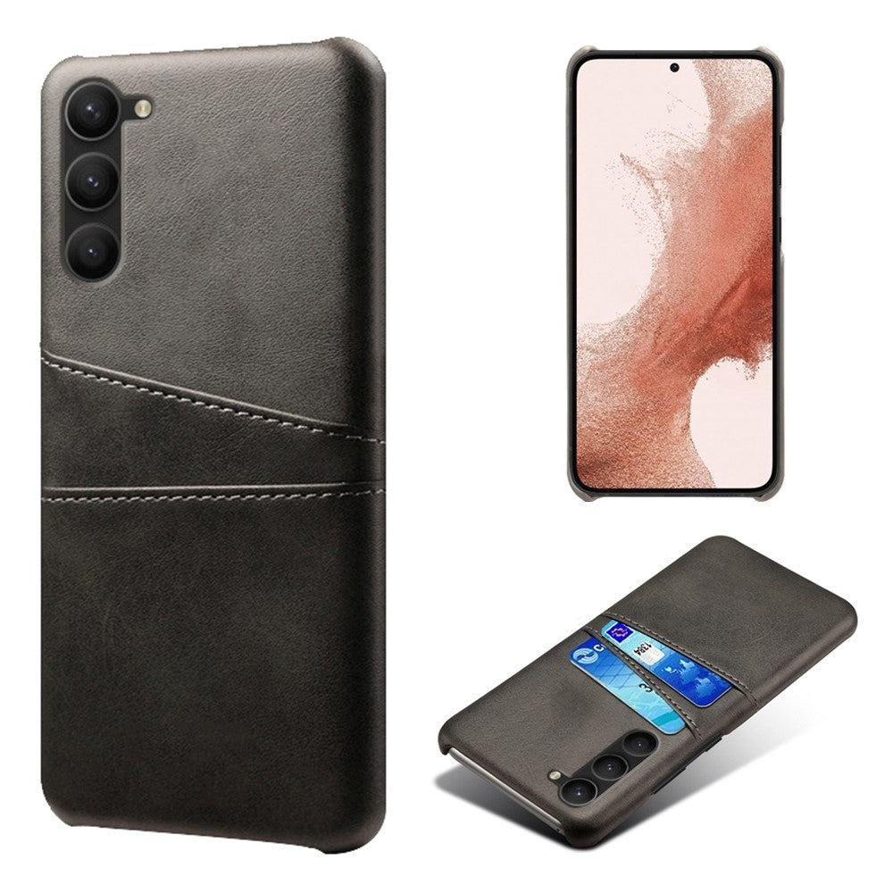 Samsung Galaxy S23 Stof / Læder Bagside Cover m. Dobbelt Kortholder - Sort